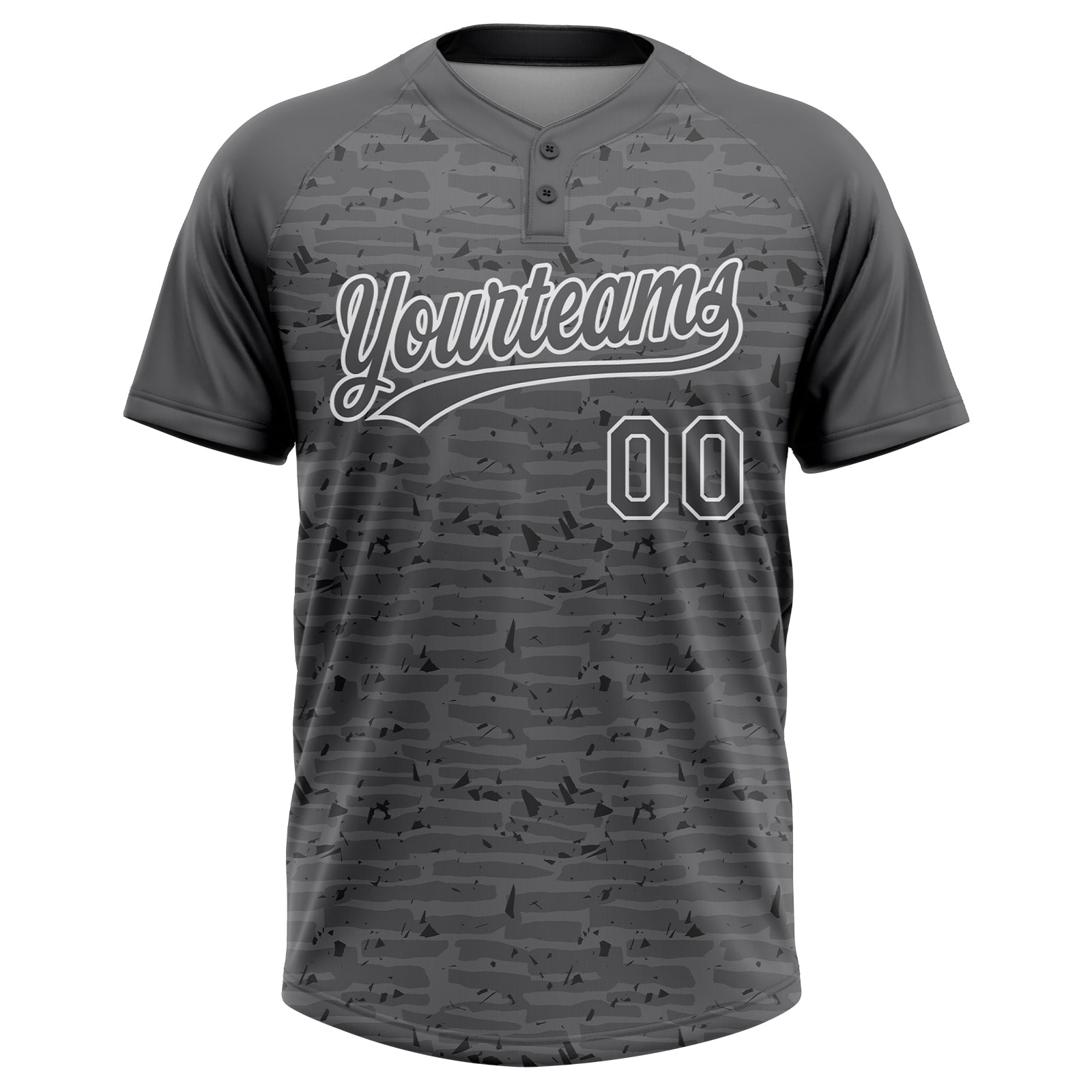 Custom Steel Gray-White Raglan Sleeves Distressed Fragment Brush Stroke Two-Button Unisex Softball Jersey view 2