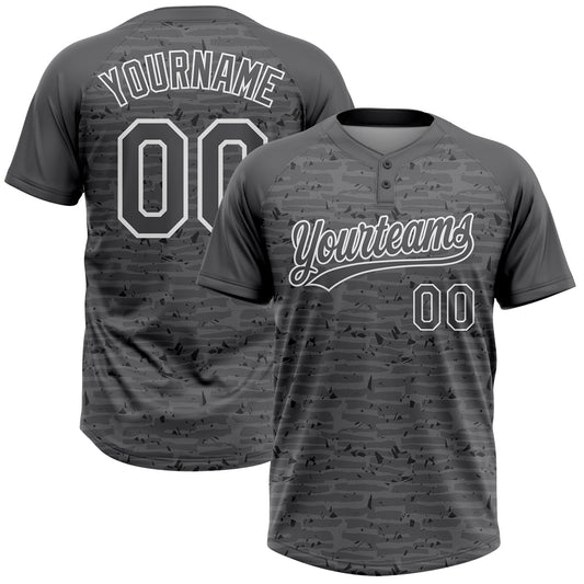 Custom Steel Gray-White Raglan Sleeves Distressed Fragment Brush Stroke Two-Button Unisex Softball Jersey - Main View