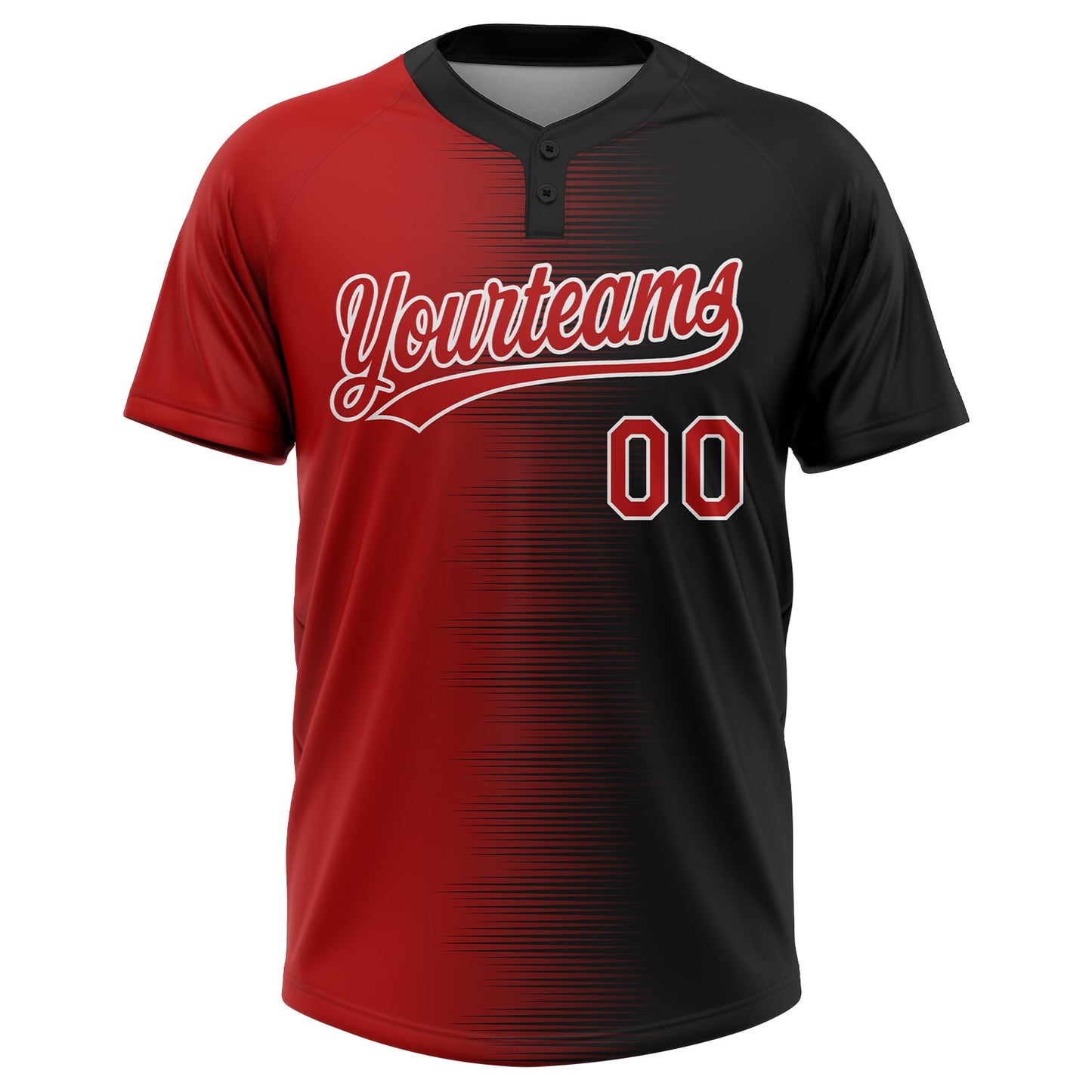 Custom Black Red-White Gradient Horizontal Stripe Two-Button Unisex Softball Jersey view 2
