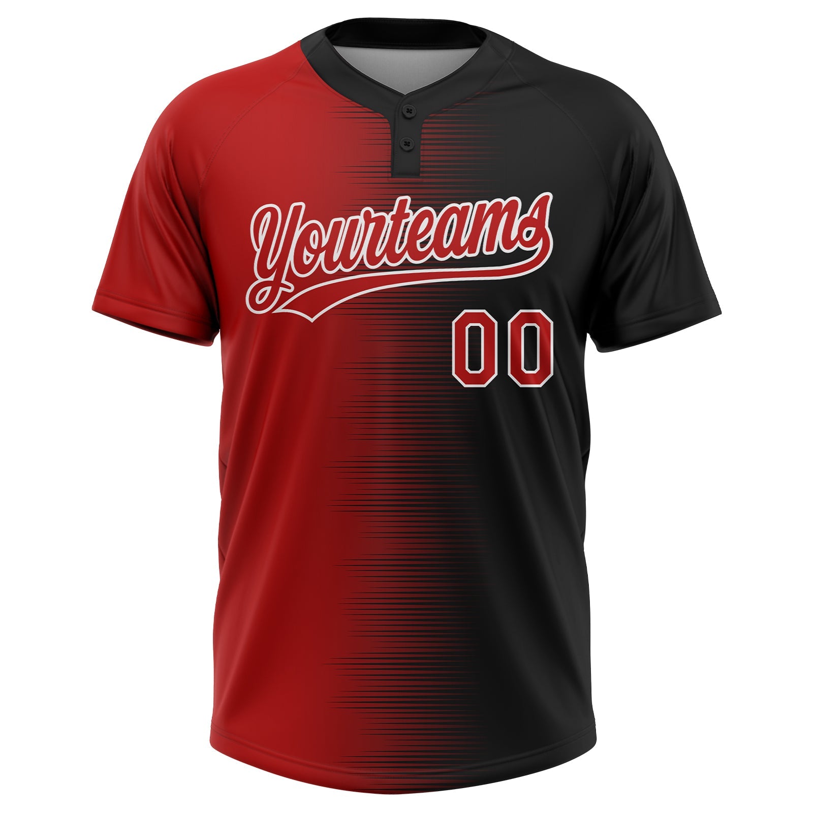 Custom Black Red-White Gradient Horizontal Stripe Two-Button Unisex Softball Jersey view 2