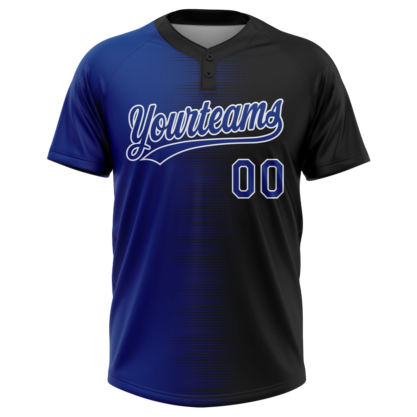 Custom Black Royal-White Gradient Horizontal Stripe Two-Button Unisex Softball Jersey view 2