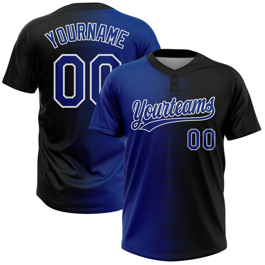 Custom Black Royal-White Gradient Horizontal Stripe Two-Button Unisex Softball Jersey - Main View