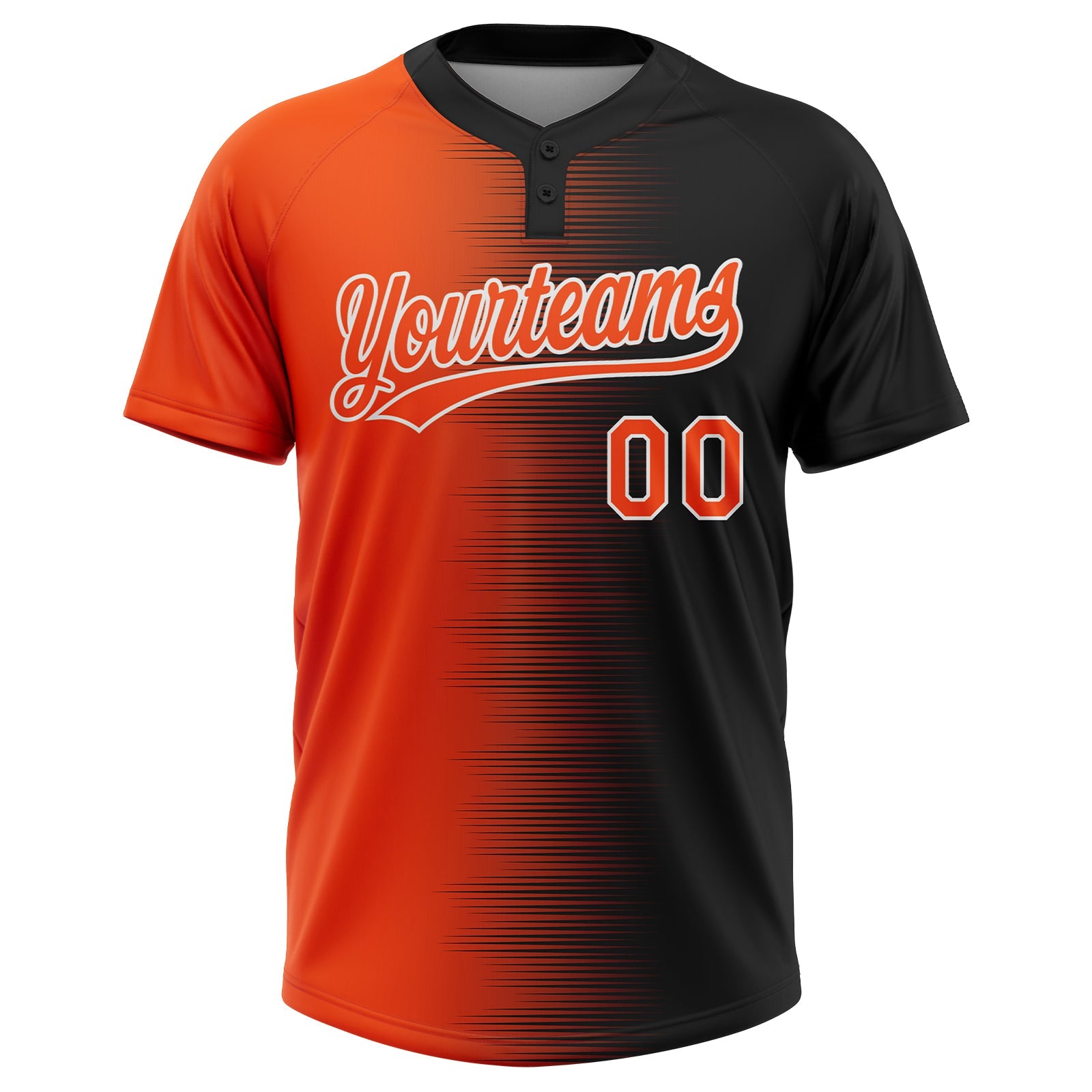 Custom Black Orange-White Gradient Horizontal Stripe Two-Button Unisex Softball Jersey view 2