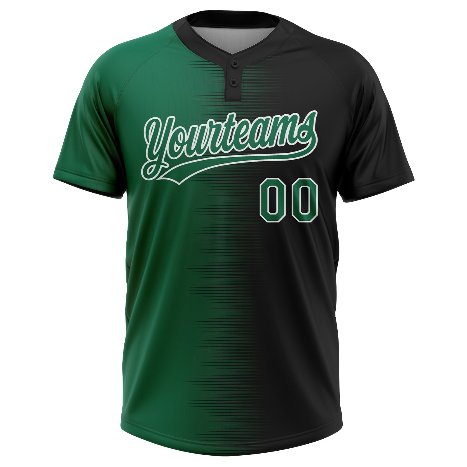 Custom Black Kelly Green-White Gradient Horizontal Stripe Two-Button Unisex Softball Jersey view 2