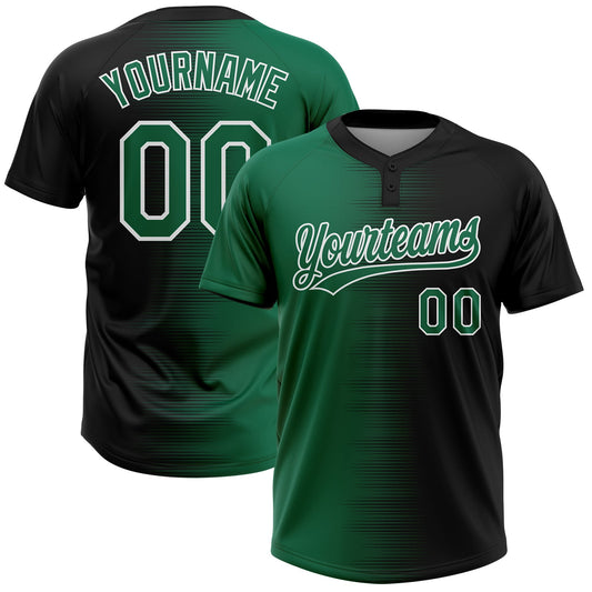Custom Black Kelly Green-White Gradient Horizontal Stripe Two-Button Unisex Softball Jersey - Main View