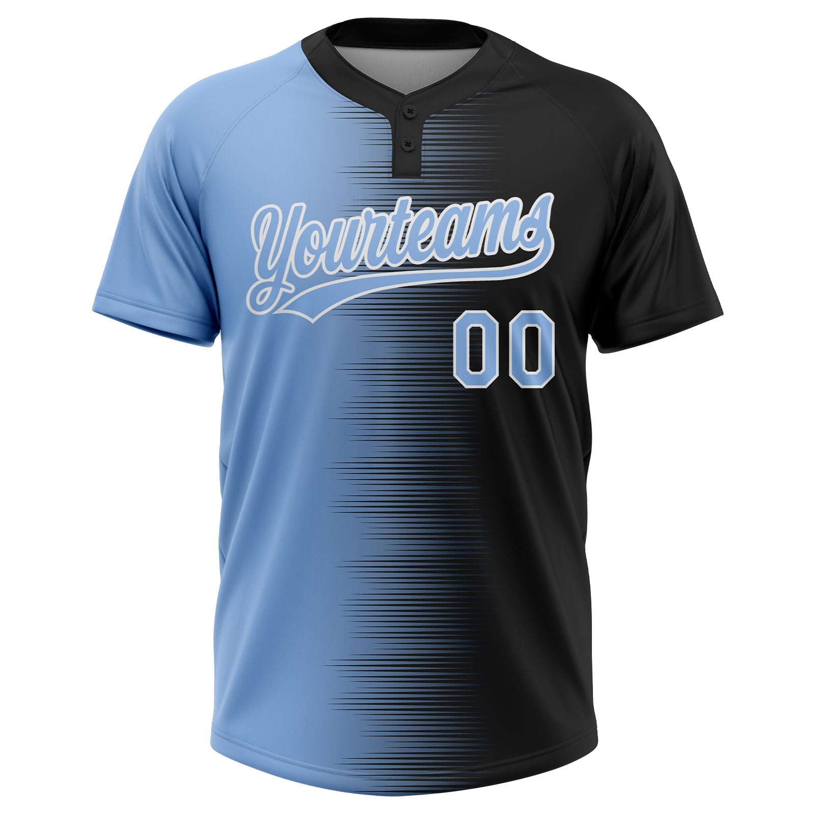 Custom Black Light Blue-White Gradient Horizontal Stripe Two-Button Unisex Softball Jersey view 2