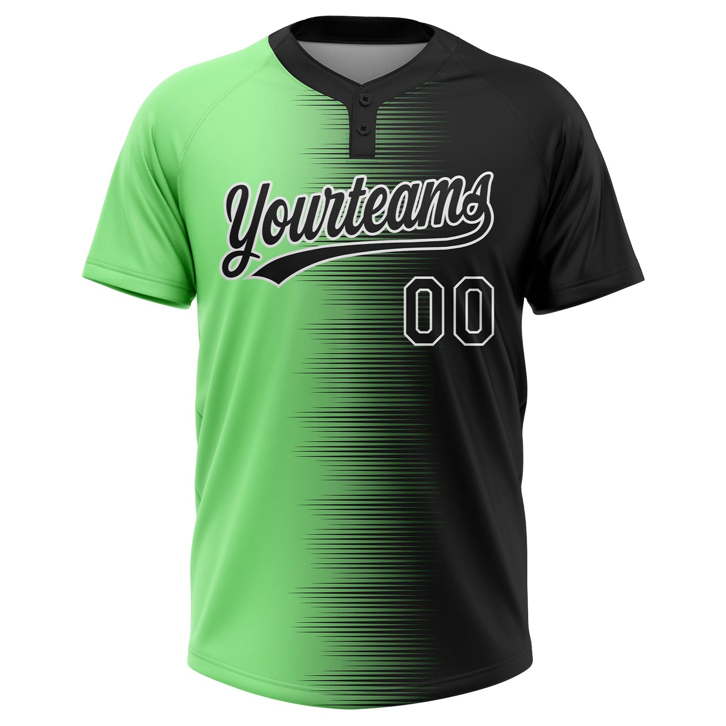 Custom Black Pea Green-White Gradient Horizontal Stripe Two-Button Unisex Softball Jersey view 2
