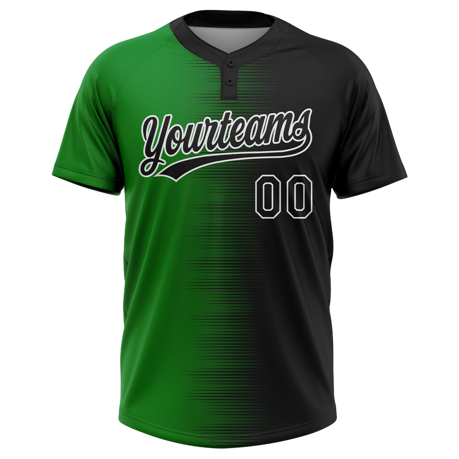 Custom Black Grass Green-White Gradient Horizontal Stripe Two-Button Unisex Softball Jersey view 2