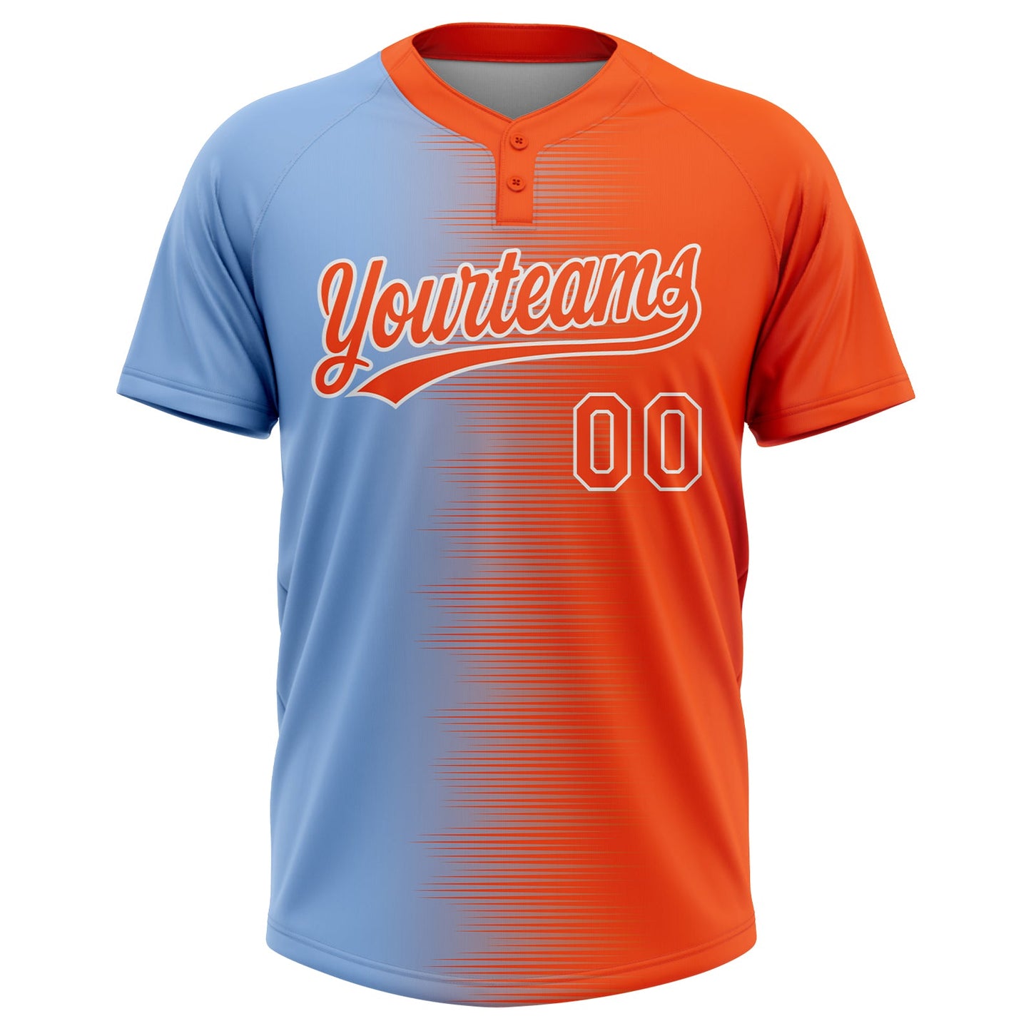 Custom Orange Light Blue-White Gradient Horizontal Stripe Two-Button Unisex Softball Jersey view 2