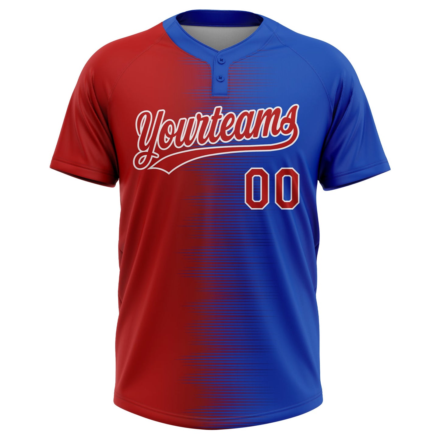 Custom Red Thunder Blue-White Gradient Horizontal Stripe Two-Button Unisex Softball Jersey view 2