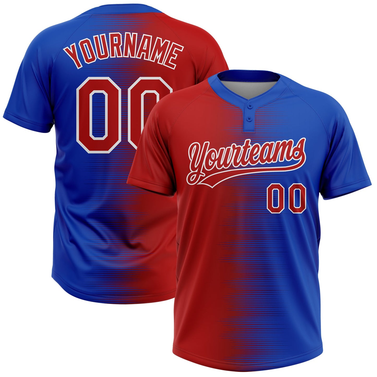 Custom Red Thunder Blue-White Gradient Horizontal Stripe Two-Button Unisex Softball Jersey - Main View