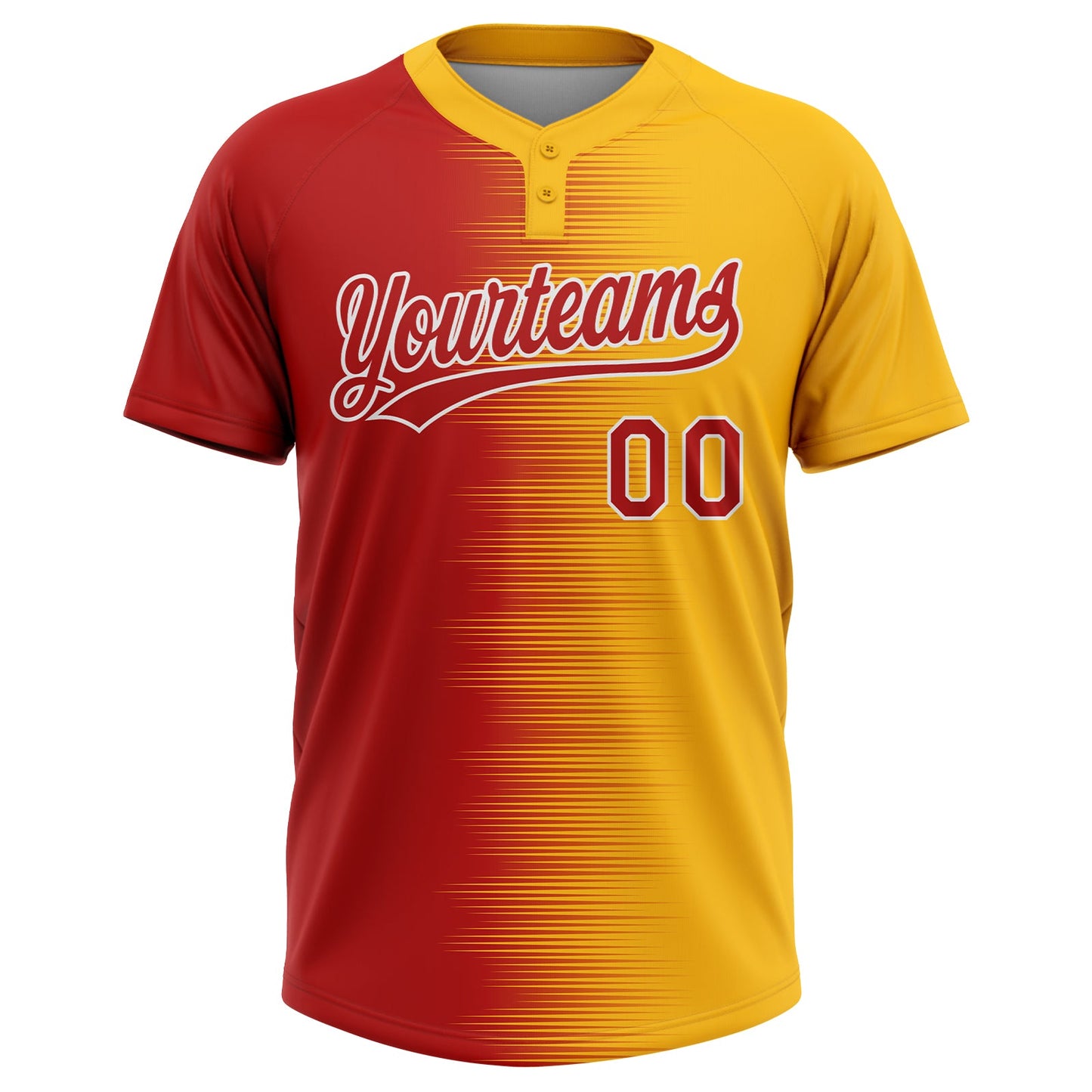 Custom Gold Red-White Gradient Horizontal Stripe Two-Button Unisex Softball Jersey view 2