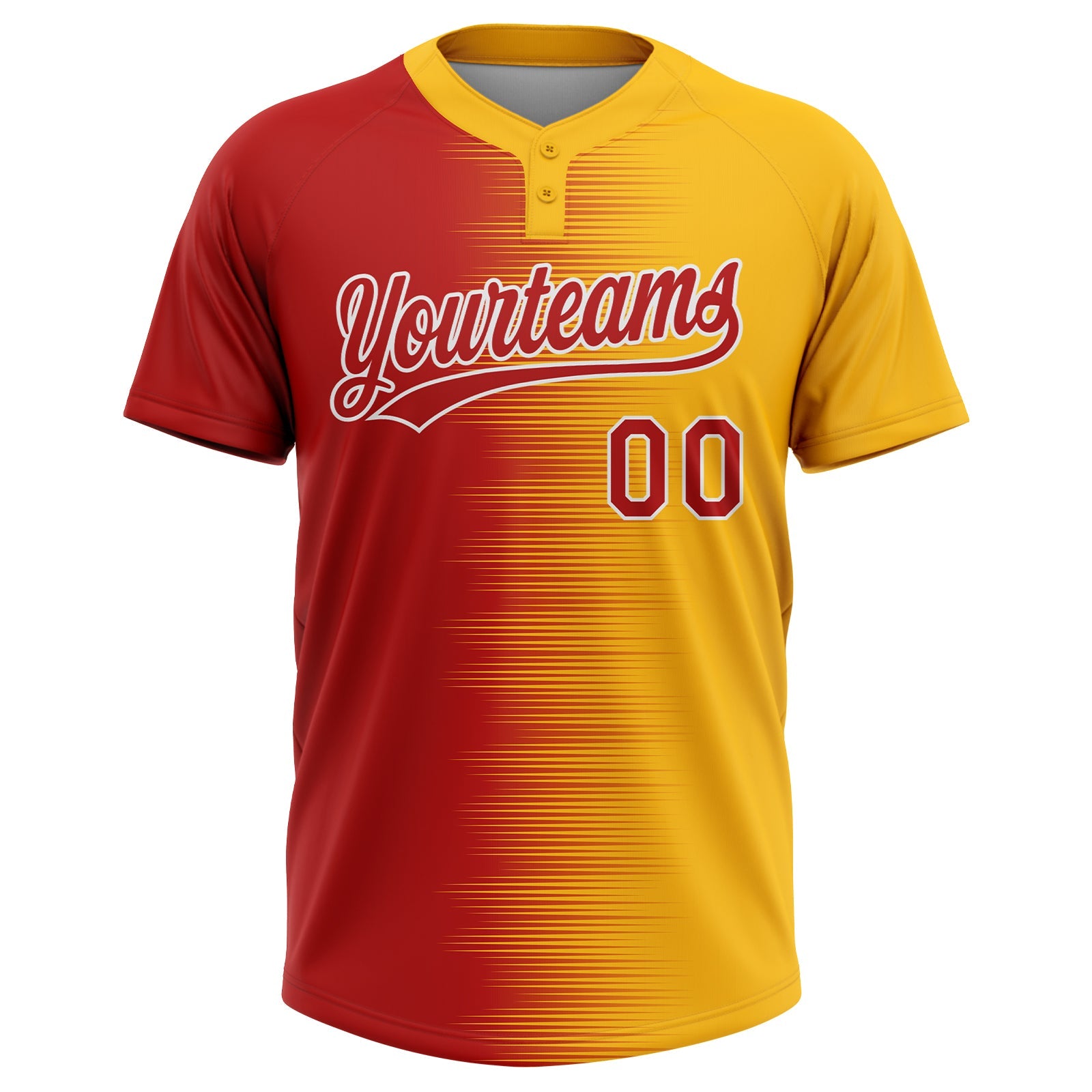 Custom Gold Red-White Gradient Horizontal Stripe Two-Button Unisex Softball Jersey view 2