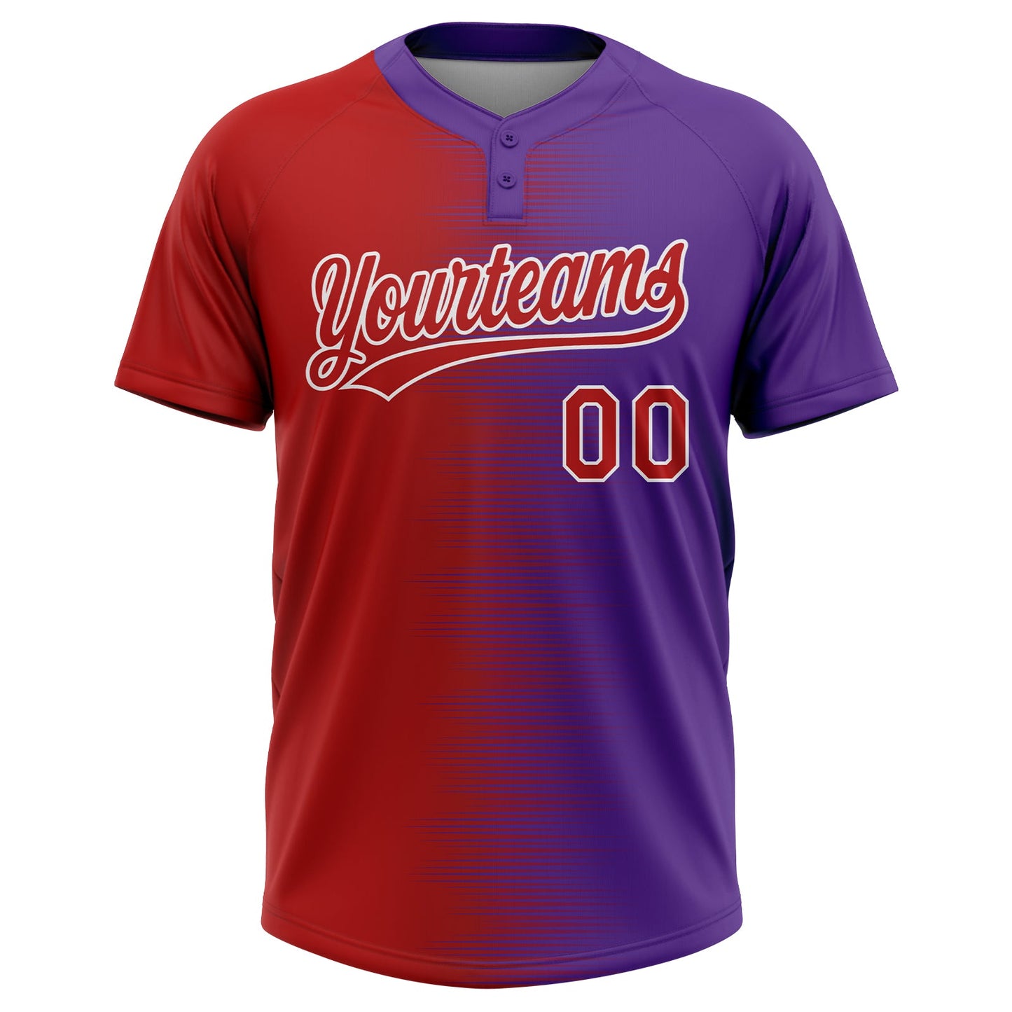 Custom Red Purple-White Gradient Horizontal Stripe Two-Button Unisex Softball Jersey view 2