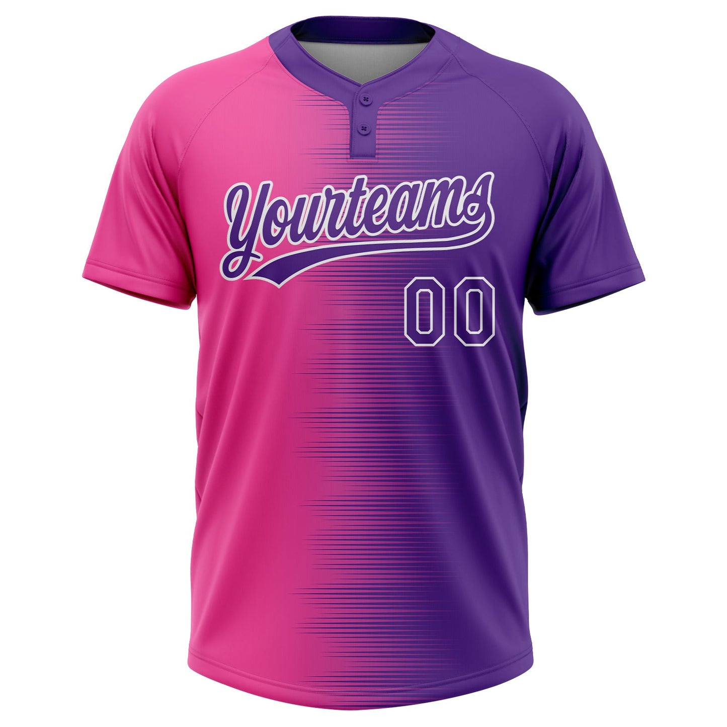 Custom Pink Purple-White Gradient Horizontal Stripe Two-Button Unisex Softball Jersey view 2