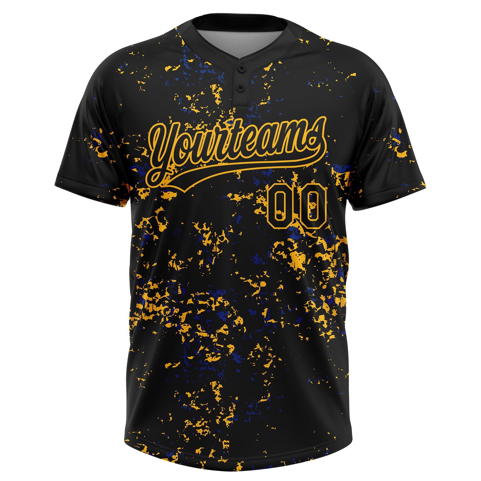 Custom Black Gold-Royal Abstract Shattered Paint Splatter Two-Button Unisex Softball Jersey view 2