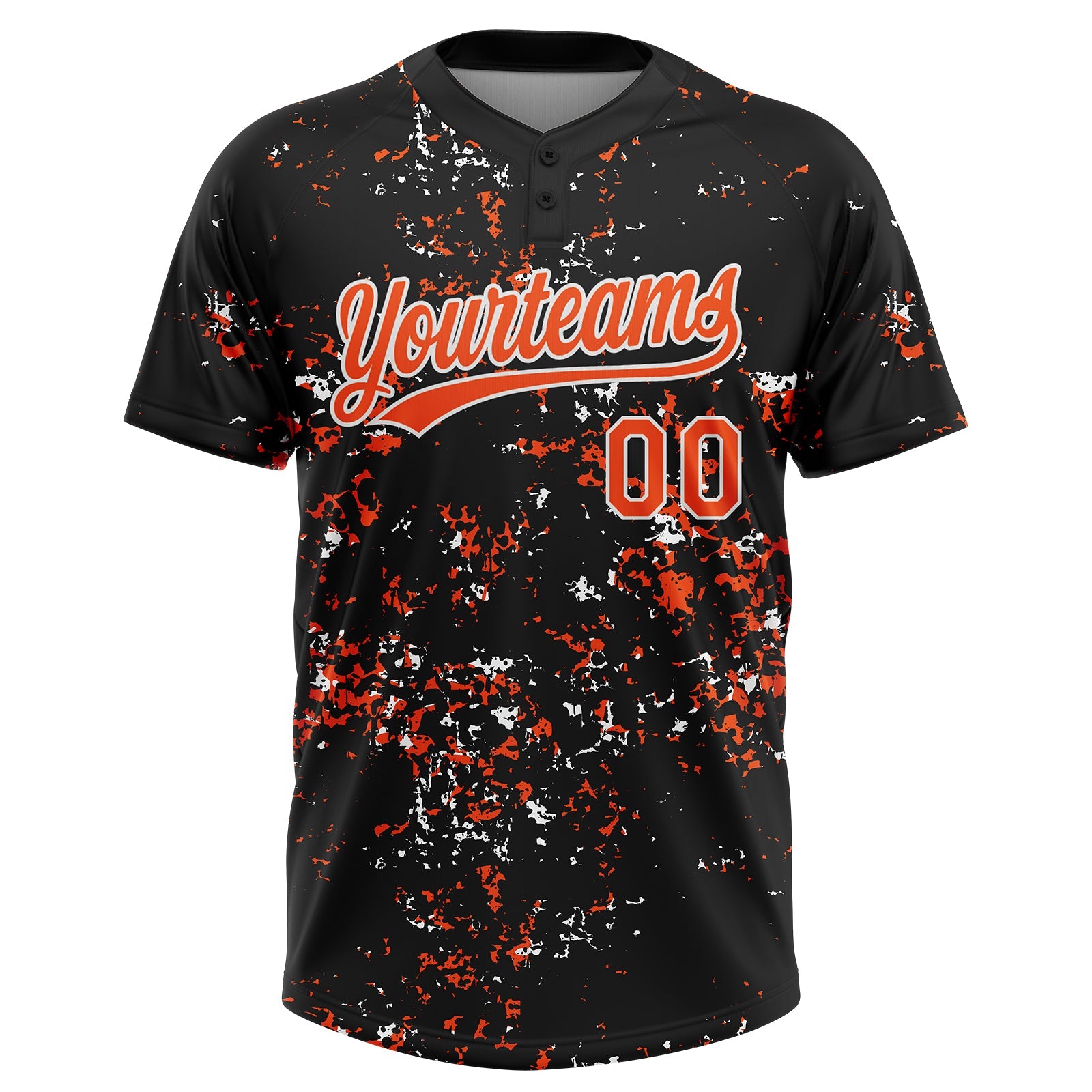 Custom Black Orange-White Abstract Shattered Paint Splatter Two-Button Unisex Softball Jersey view 2