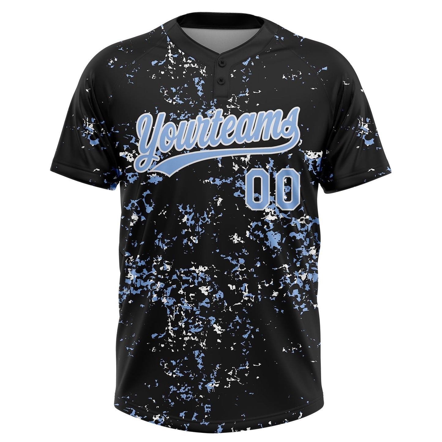 Custom Black Light Blue-White Abstract Shattered Paint Splatter Two-Button Unisex Softball Jersey view 2