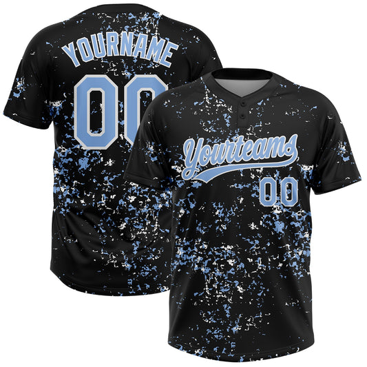Custom Black Light Blue-White Abstract Shattered Paint Splatter Two-Button Unisex Softball Jersey - Main View