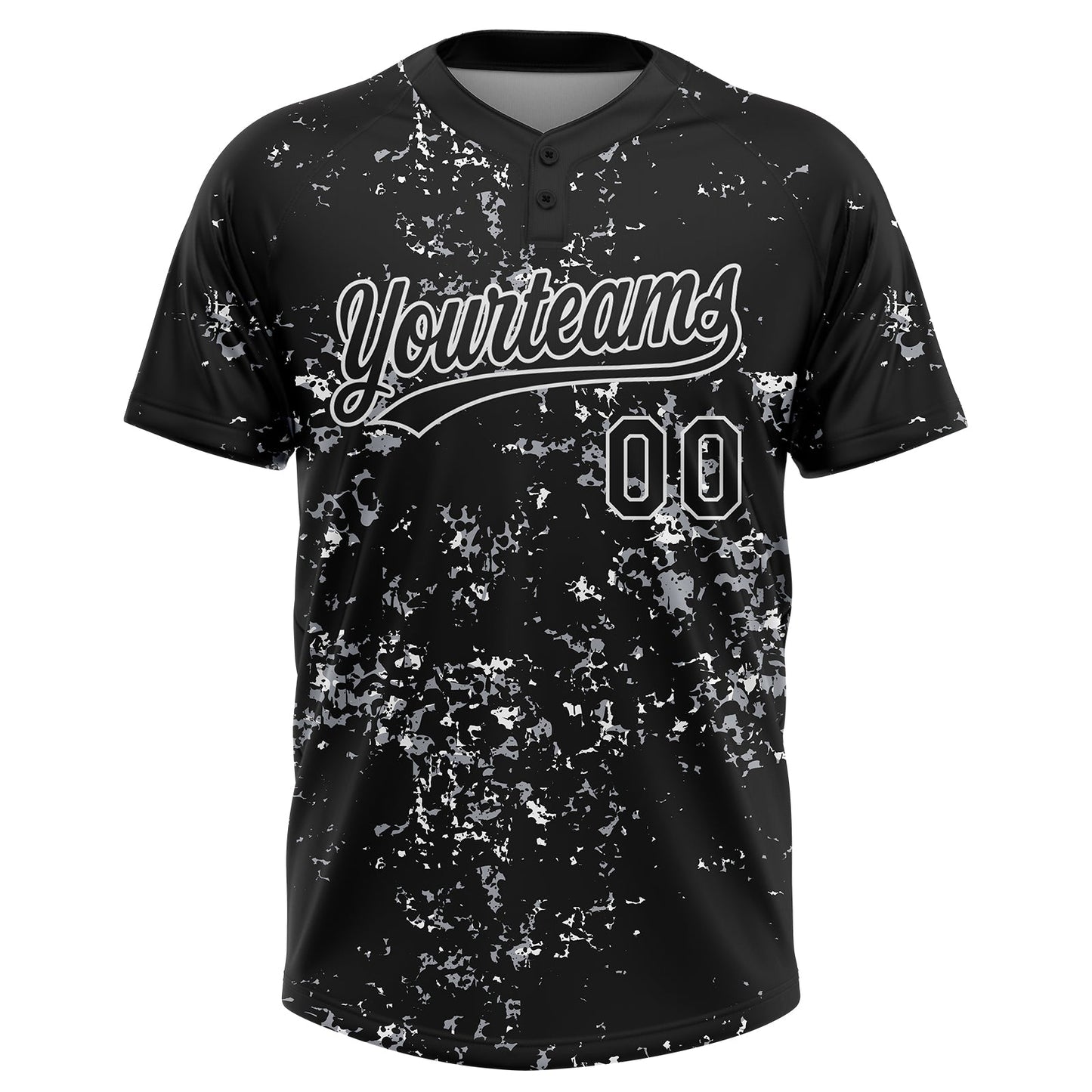Custom Black White-Light Gray Abstract Shattered Paint Splatter Two-Button Unisex Softball Jersey view 2