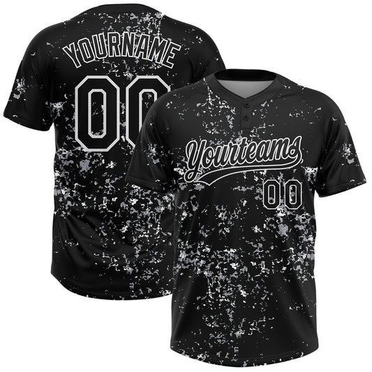 Custom Black White-Light Gray Abstract Shattered Paint Splatter Two-Button Unisex Softball Jersey - Main View