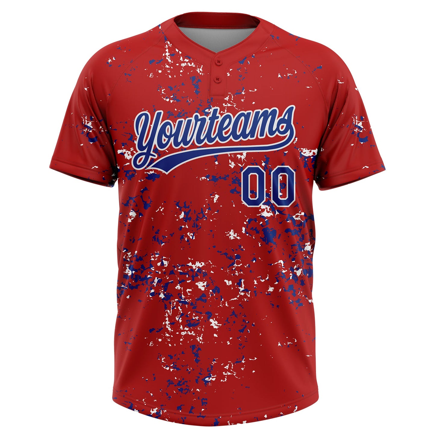Custom Red Royal-White Abstract Shattered Paint Splatter Two-Button Unisex Softball Jersey view 2