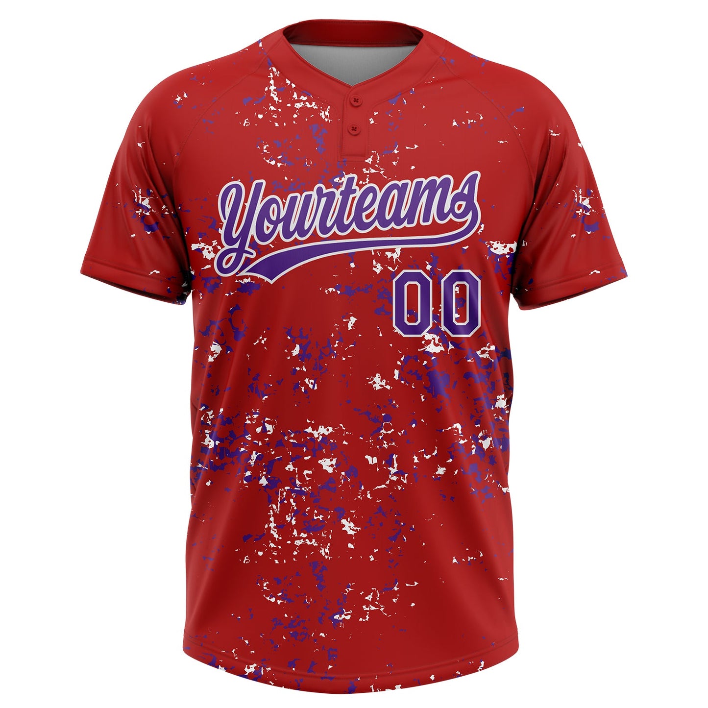 Custom Red Purple-White Abstract Shattered Paint Splatter Two-Button Unisex Softball Jersey view 2
