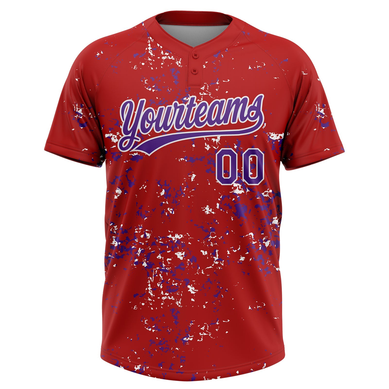 Custom Red Purple-White Abstract Shattered Paint Splatter Two-Button Unisex Softball Jersey view 2