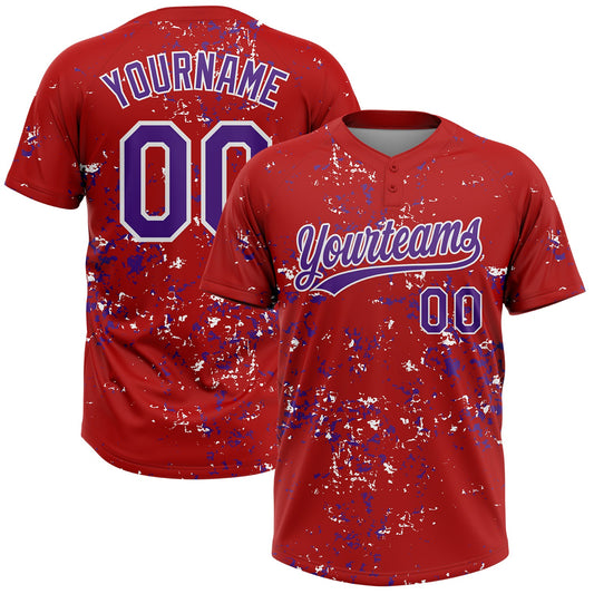 Custom Red Purple-White Abstract Shattered Paint Splatter Two-Button Unisex Softball Jersey - Main View