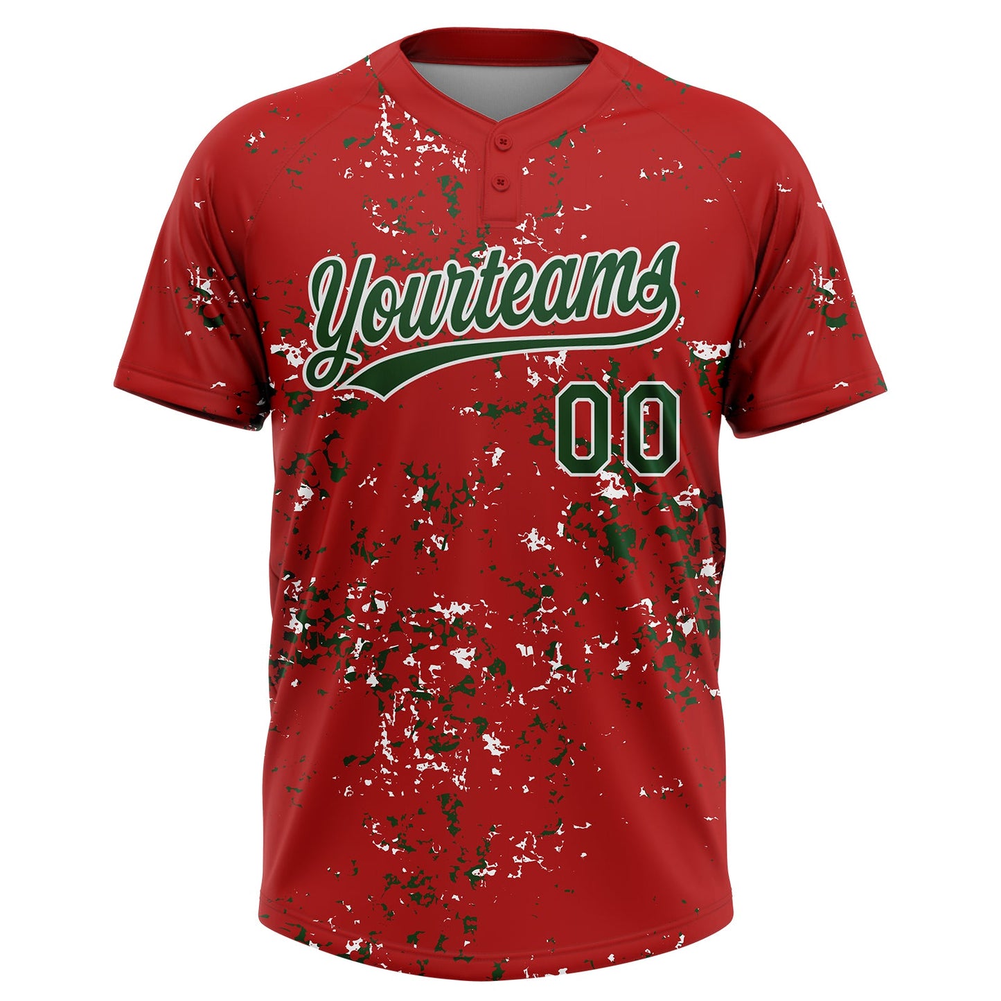 Custom Red Green-White Abstract Shattered Paint Splatter Two-Button Unisex Softball Jersey view 2
