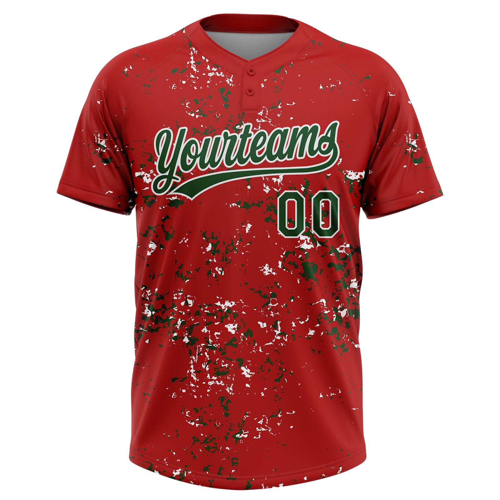 Custom Red Green-White Abstract Shattered Paint Splatter Two-Button Unisex Softball Jersey view 2
