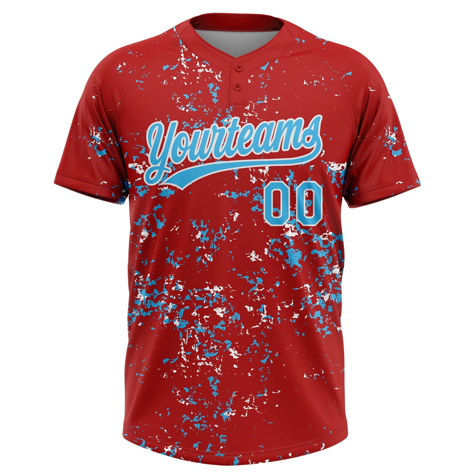 Custom Red Sky Blue-White Abstract Shattered Paint Splatter Two-Button Unisex Softball Jersey view 2
