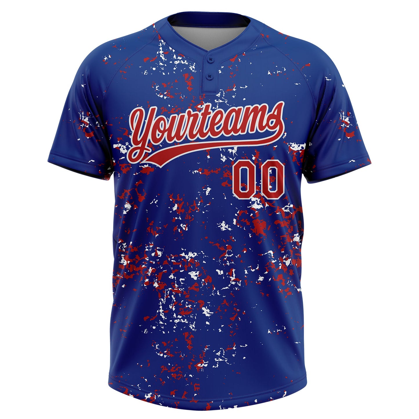 Custom Royal Red-White Abstract Shattered Paint Splatter Two-Button Unisex Softball Jersey view 2