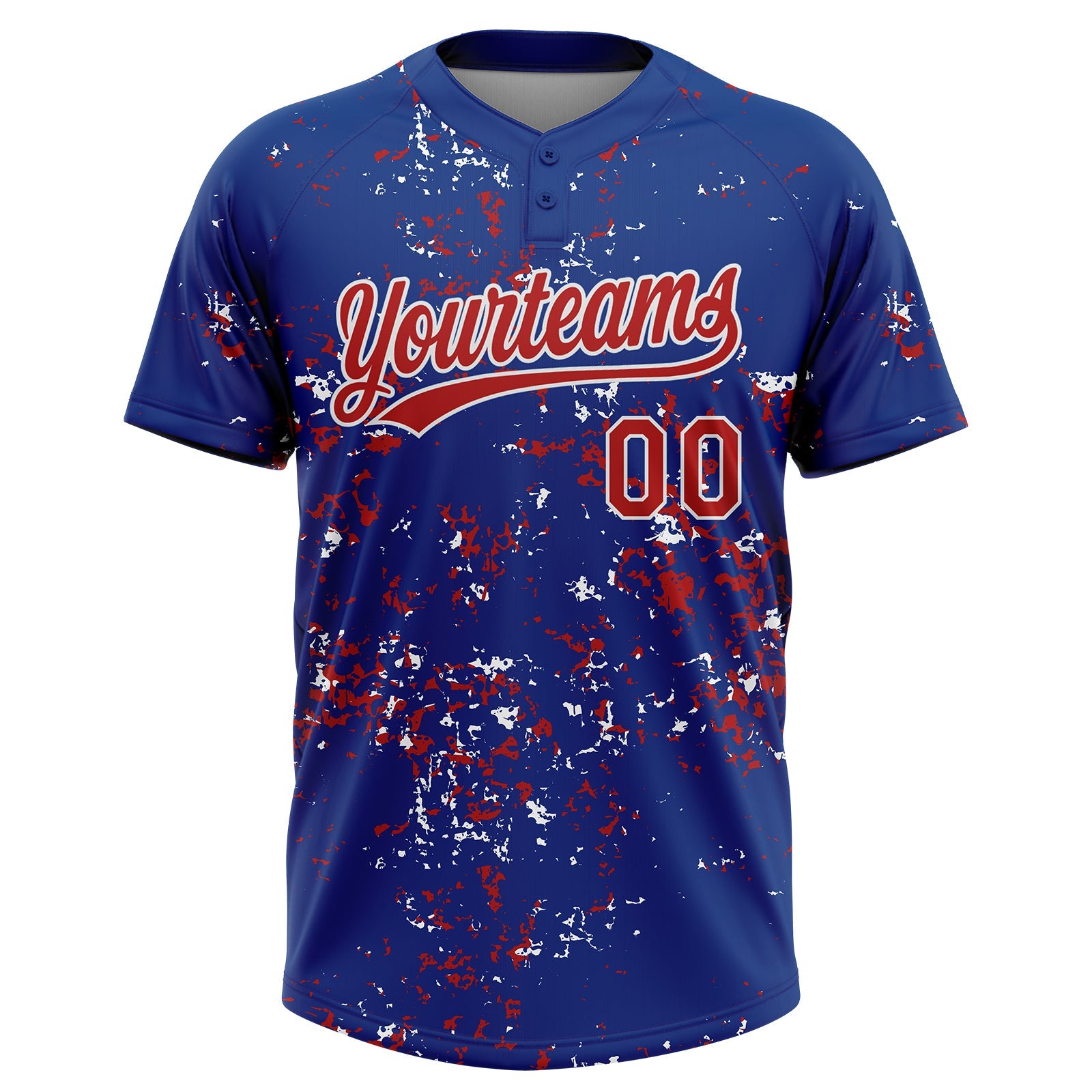 Custom Royal Red-White Abstract Shattered Paint Splatter Two-Button Unisex Softball Jersey view 2