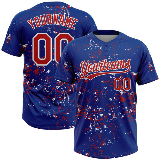 Custom Royal Red-White Abstract Shattered Paint Splatter Two-Button Unisex Softball Jersey - Main View