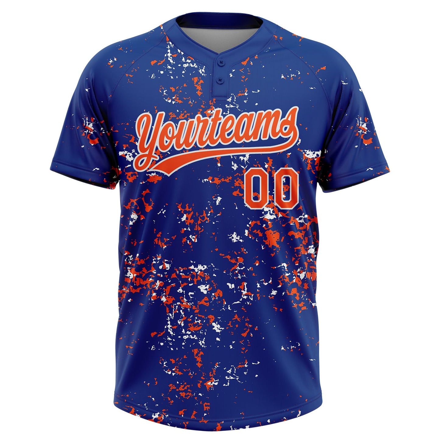 Custom Royal Orange-White Abstract Shattered Paint Splatter Two-Button Unisex Softball Jersey view 2