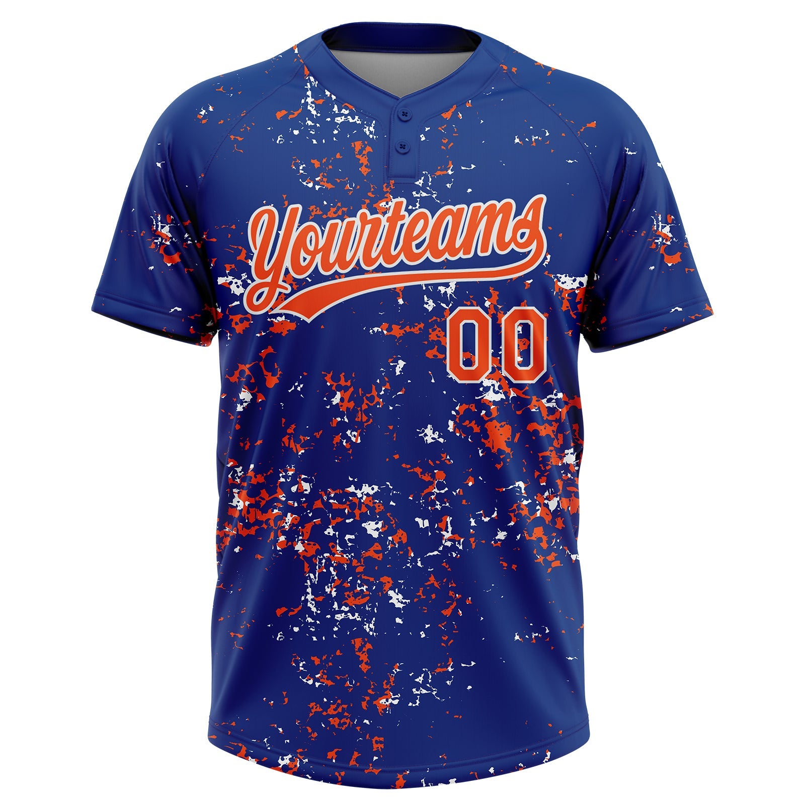 Custom Royal Orange-White Abstract Shattered Paint Splatter Two-Button Unisex Softball Jersey view 2