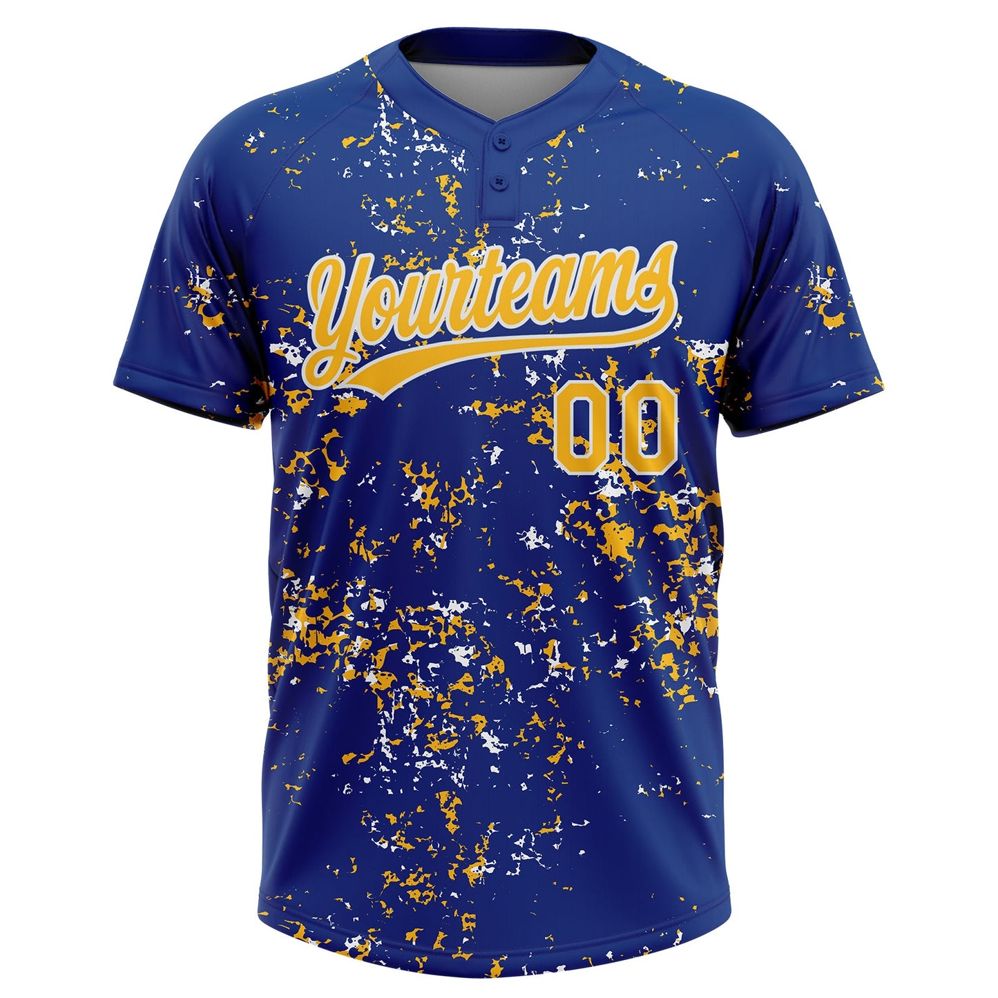 Custom Royal Gold-White Abstract Shattered Paint Splatter Two-Button Unisex Softball Jersey view 2