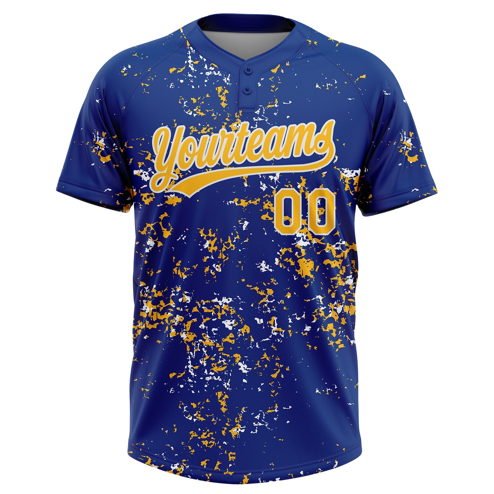 Custom Royal Gold-White Abstract Shattered Paint Splatter Two-Button Unisex Softball Jersey view 2