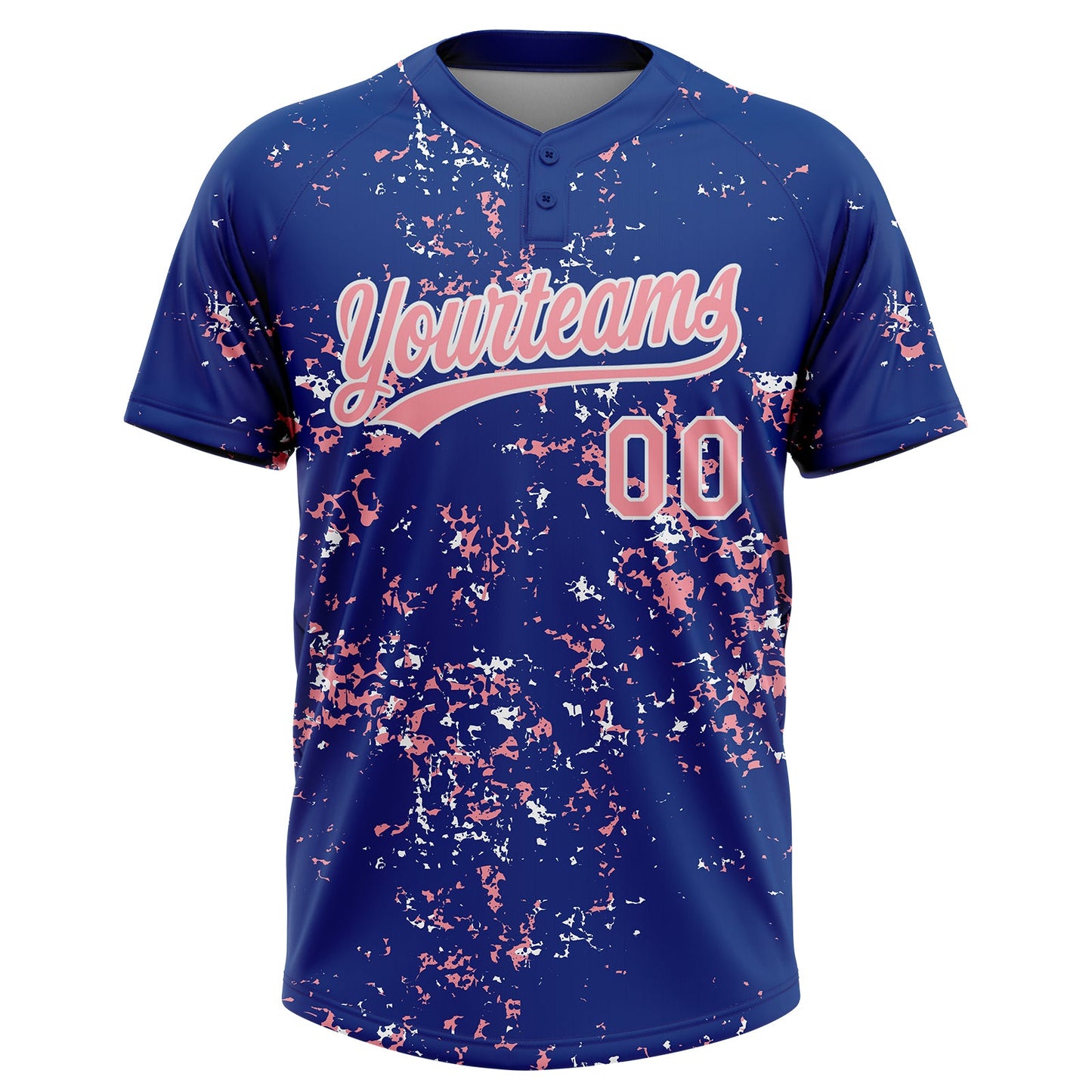 Custom Royal Medium Pink-White Abstract Shattered Paint Splatter Two-Button Unisex Softball Jersey view 2