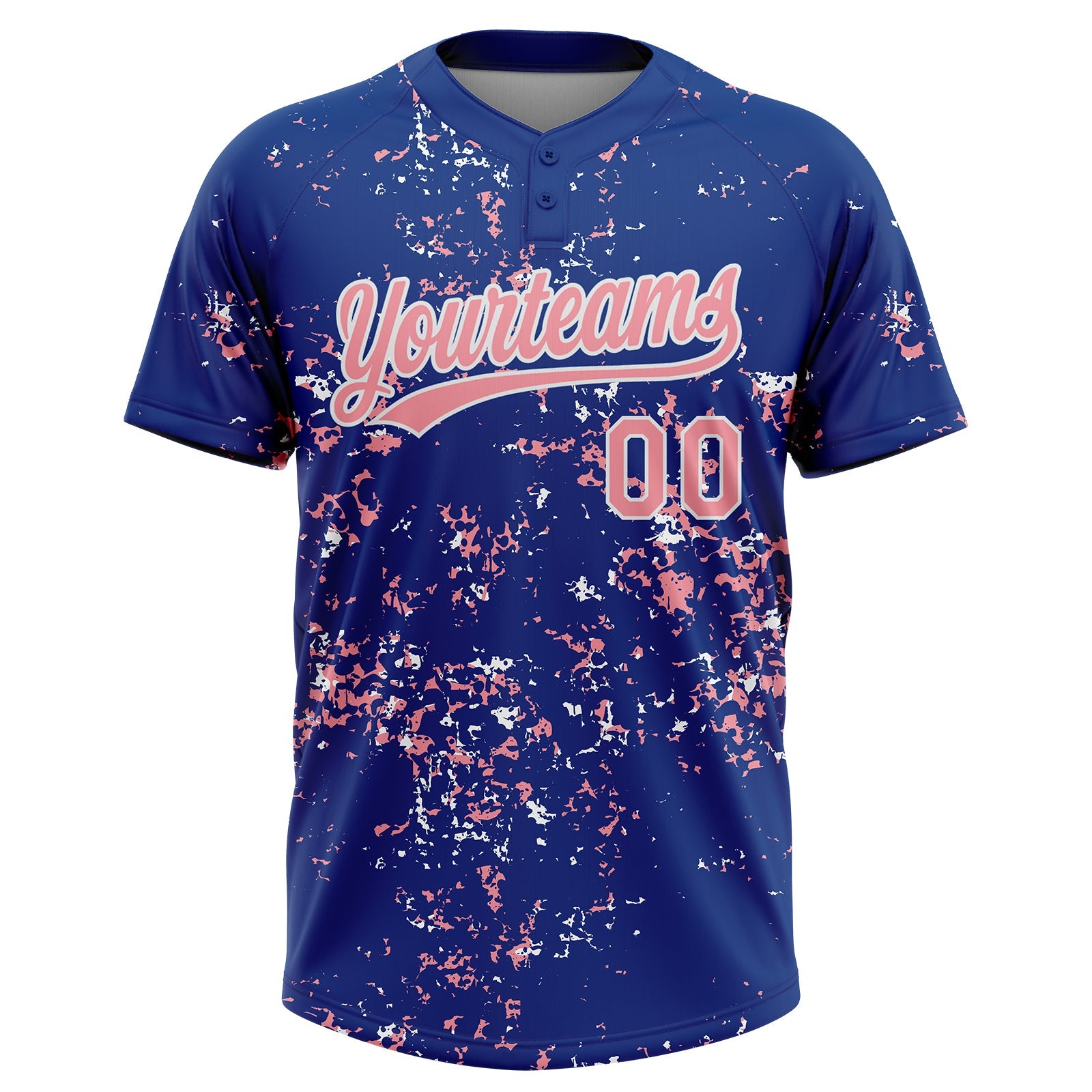 Custom Royal Medium Pink-White Abstract Shattered Paint Splatter Two-Button Unisex Softball Jersey view 2