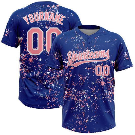 Custom Royal Medium Pink-White Abstract Shattered Paint Splatter Two-Button Unisex Softball Jersey - Main View