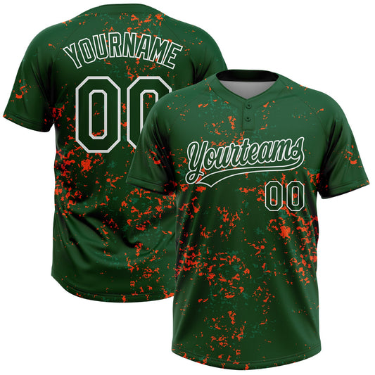 Custom Green Kelly Green Orange-White Abstract Shattered Paint Splatter Two-Button Unisex Softball Jersey - Main View