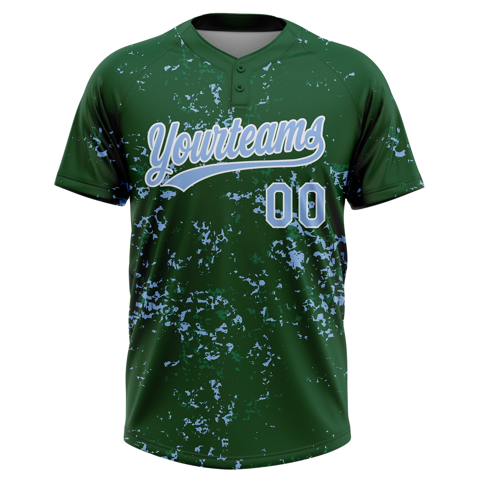 Custom Green Light Blue Kelly Green-White Abstract Shattered Paint Splatter Two-Button Unisex Softball Jersey view 2