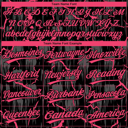 Custom Black Neon Pink-Gray Raglan Sleeves Neon Lightning Crackle Two-Button Unisex Softball Jersey view 4