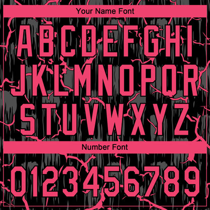 Custom Black Neon Pink-Gray Raglan Sleeves Neon Lightning Crackle Two-Button Unisex Softball Jersey view 5
