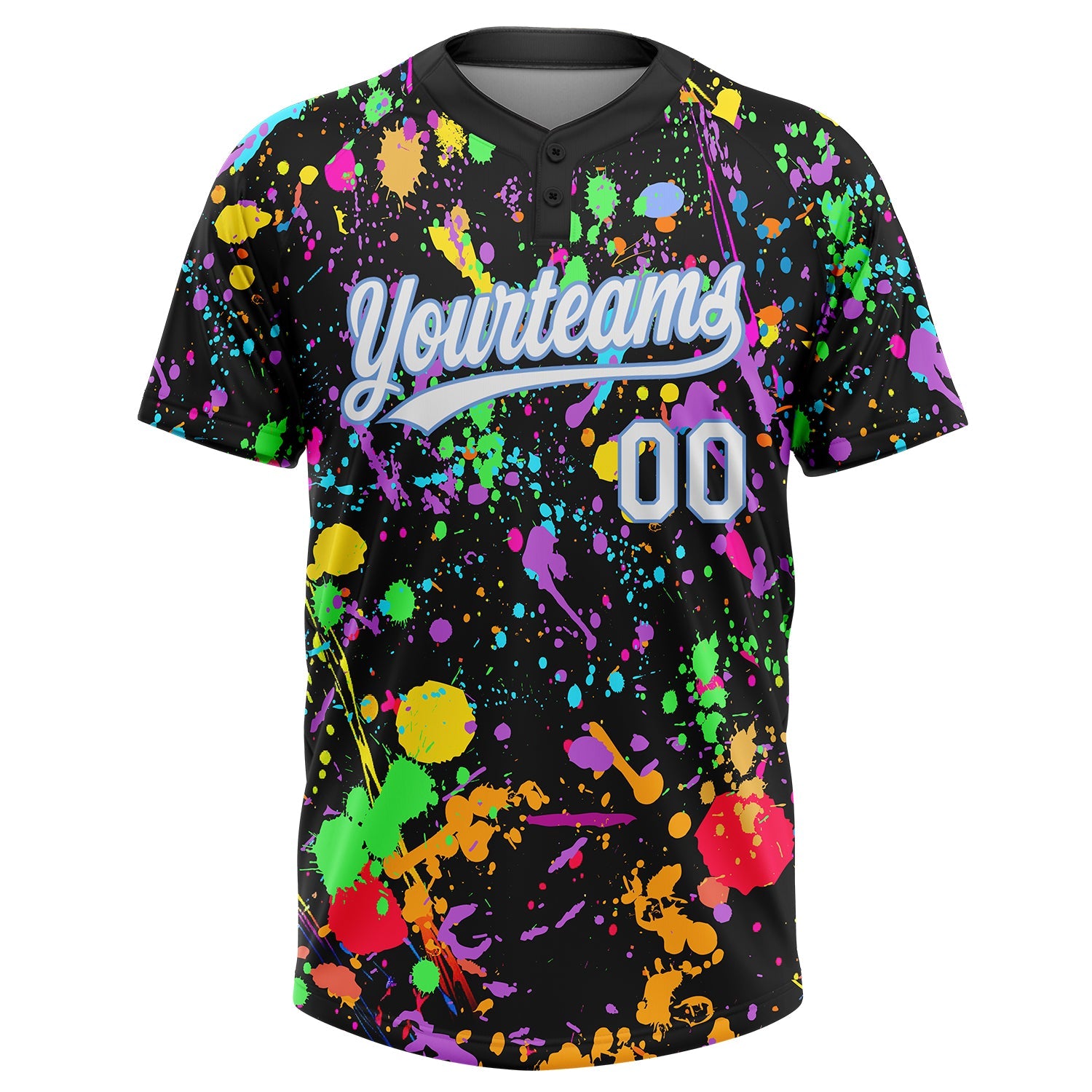 Custom Graffiti Pattern White-Light Blue Multicolor Paint Splatter Two-Button Unisex Softball Jersey view 2