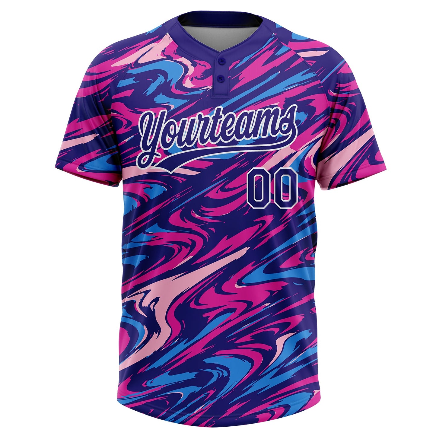 Custom Dark Purple Deep Pink-White Marble Swirl Liquid Fluid 3D Pattern Two-Button Unisex Softball Jersey view 2