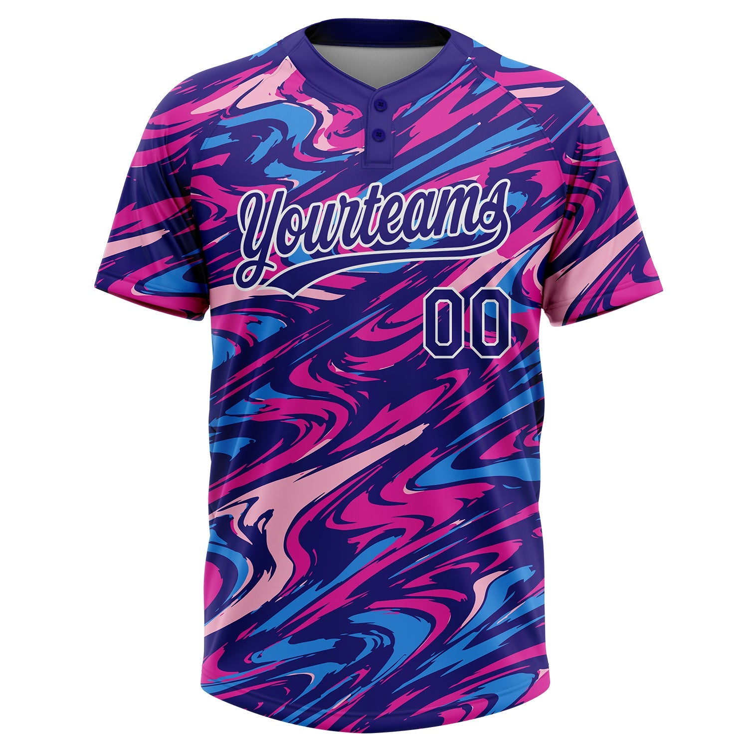 Custom Dark Purple Deep Pink-White Marble Swirl Liquid Fluid 3D Pattern Two-Button Unisex Softball Jersey view 2