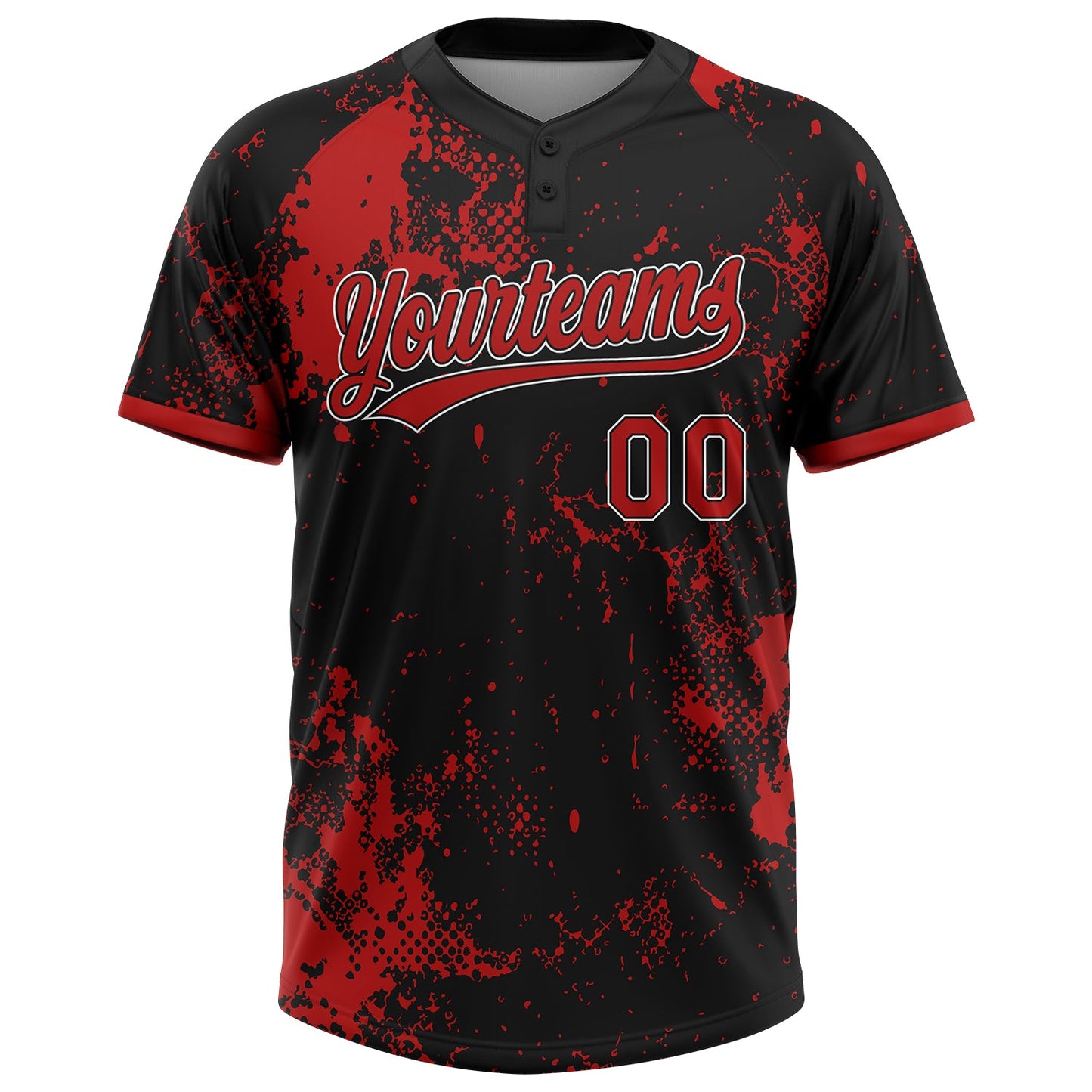 Custom Black Red-White Abstract Splatter 3D Pattern Two-Button Unisex Softball Jersey view 2